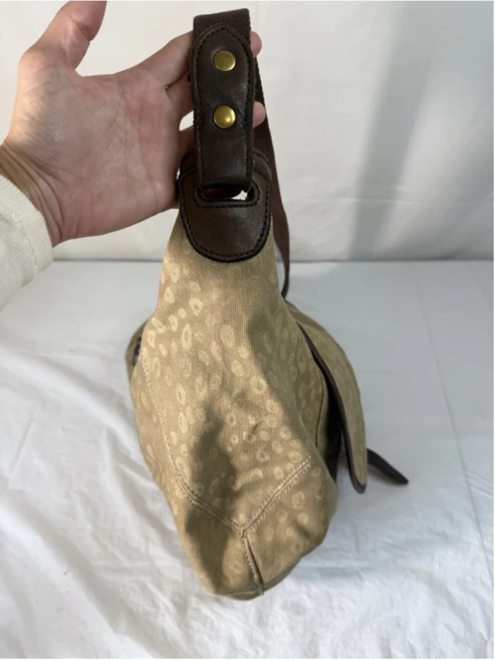 Vtg y2k Lucky Brand large hobo leather/canvas animal print ombre dyed bag